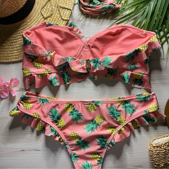 Wildfox 🍍 Ruffle Pineapple Print Strapless Bandeau Bikini Top | Skimpy Bottoms - Picture 5 of 11
